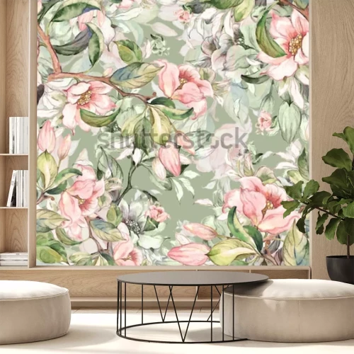 Papier peint  Aquarelle transparente motif de branches de printemps R