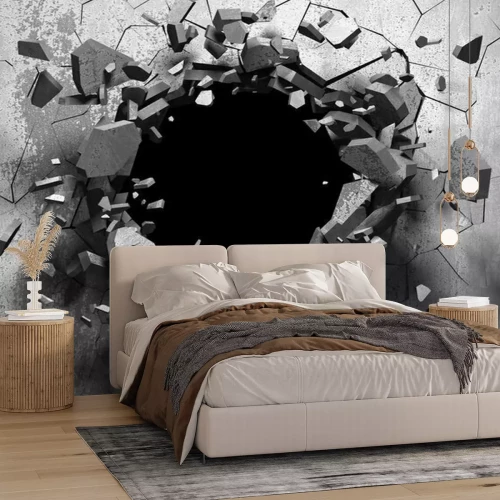 Papier peint  Trou noir 3D dans un mur en béton