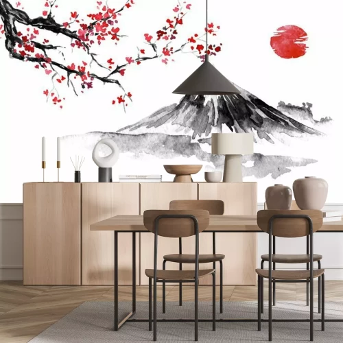 Papier peint  Paysage japonais peint à l'aquarelle