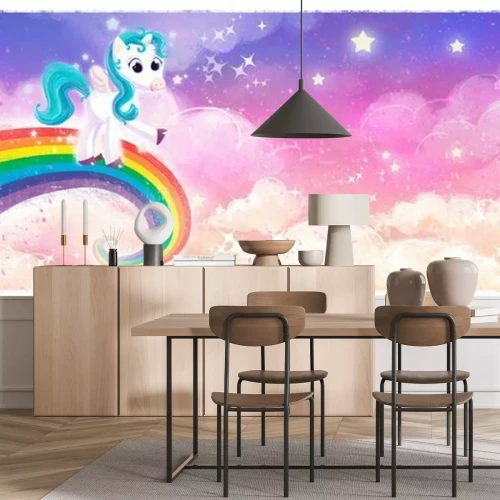 Papier peint  Licorne sur un arc-en-ciel