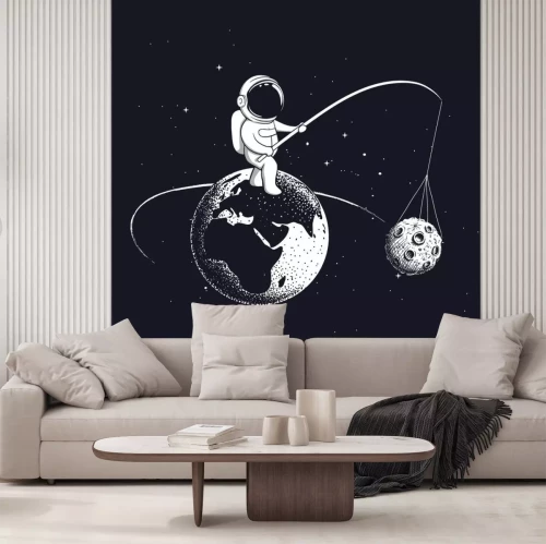 Sticker  Astronaute pêchant la lune avec un graphique de canne à pêche