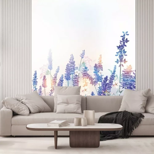 Papier peint  Thème de la lavande et des fleurs sauvages le matin