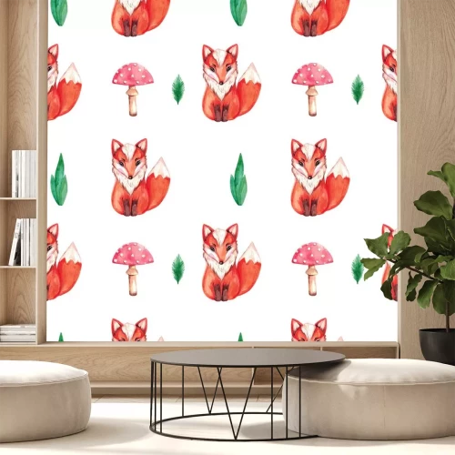 Sticker  Seamless pattern Watercolor illustration of red Fox on white isolated background Hand painted animal