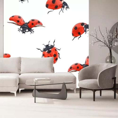 Sticker  Coccinelles aquarellées sur fond blanc