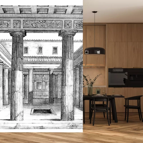 Papier peint  Temple avec des colonnes évoquant un croquis