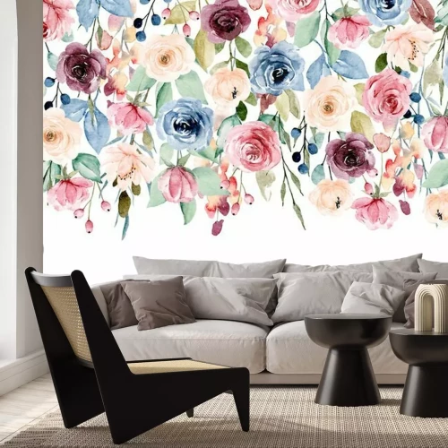 Papier peint  Roses suspendues colorées