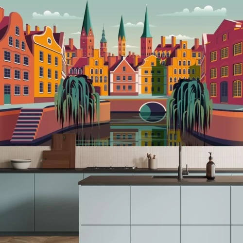 Sticker  Summer day in small town in Holland.