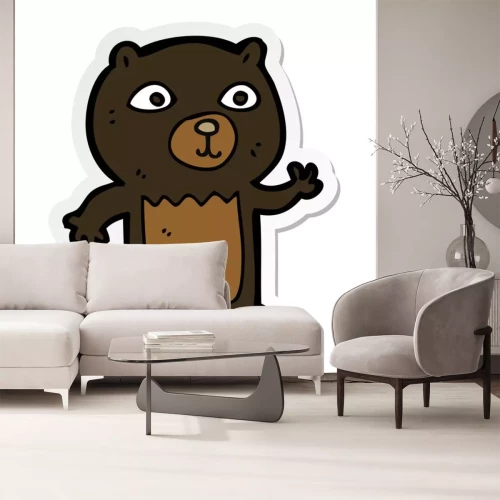 Sticker  sticker of a cartoon waving black bear cub