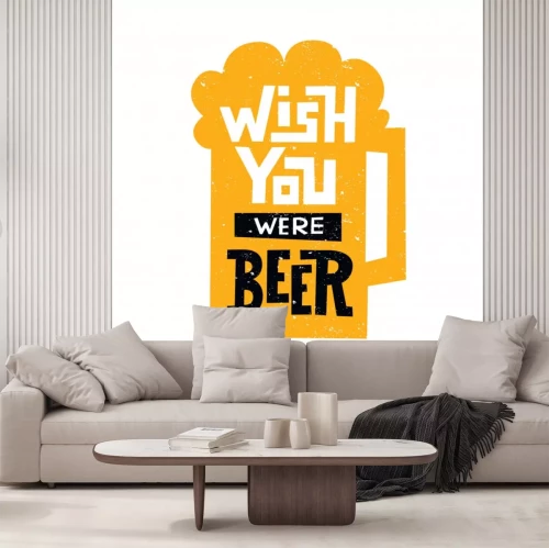 Sticker  Wish you were beer - handwritten lettering quote for postcards, banners, t-shirts. Vector illustration EPS 10.
