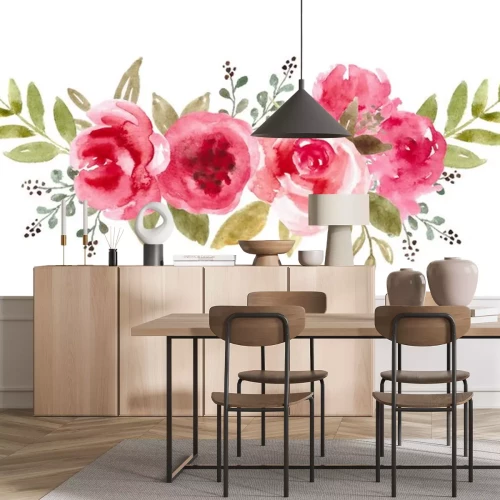 Sticker  Illustration aquarelle décorative de fleurs rouges