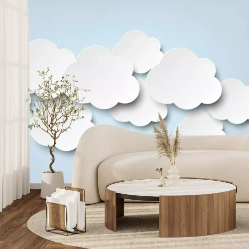 Papier peint  Nuages blancs en papier sur fond bleu