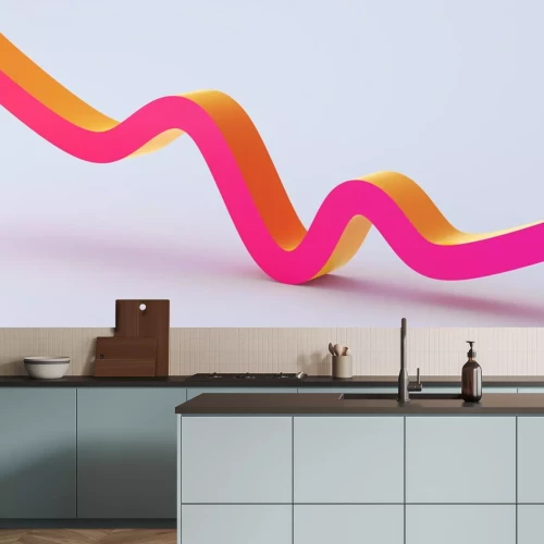 Sticker  Ruban spatial rose-orange sur fond uniforme