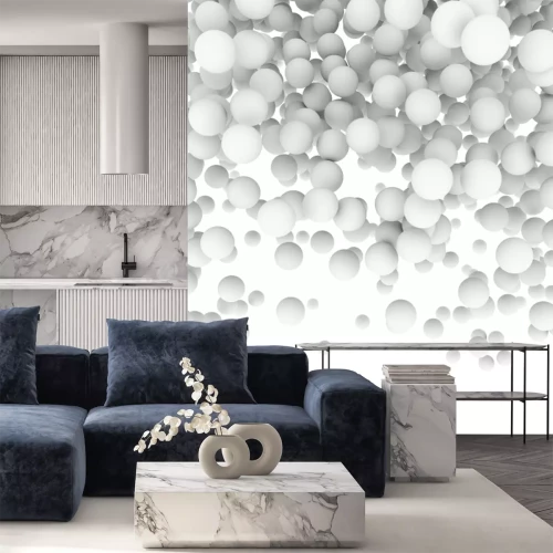 Papier peint  Des boules blanches en 3D tombent du ciel