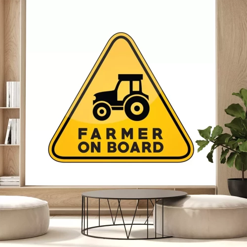 Sticker  Farmer on board yellow car window warning sign