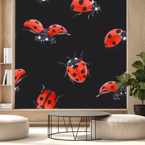 Sticker  Coccinelles aquarellées sur fond noir