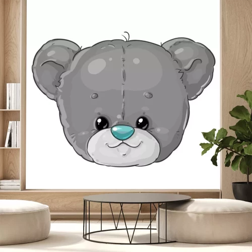 Sticker  Teddy bear boy grey head. Cute children's character.