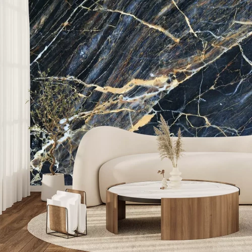 Papier peint  Marbre foncé fortement fissuré