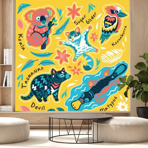 Sticker  Set of decorative australian animals stickers, badges, icons, patches, design elements. Vector illustration