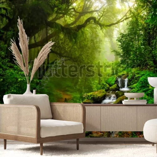 Papier peint  Paysage de forêt tropicale avec cascade