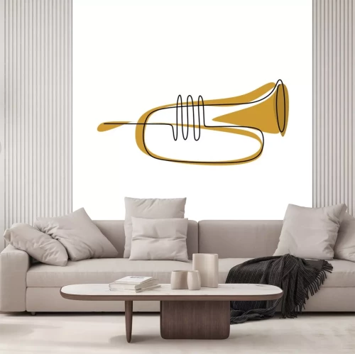 Sticker  trumpet musical instrument one continuous line drawing