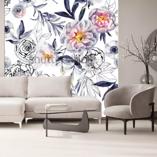 Sticker  Fleurs peintes et dessinées