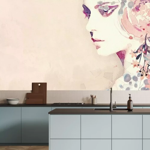 Sticker  Visage de femme à l'aquarelle avec fleurs