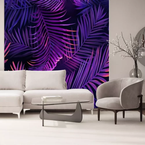 Papier peint  Feuilles de palmier à la lumière violette