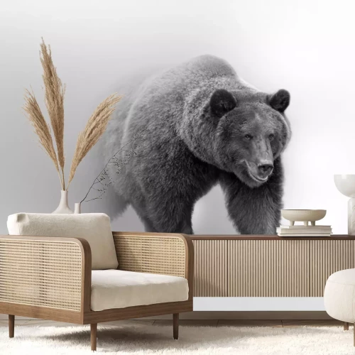 Papier peint  Ours sauvage en noir et blanc