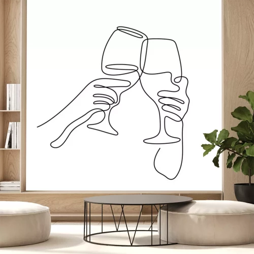 Sticker  Cheering wine glasses continuous line vector illustration