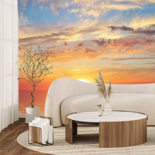 Papier peint  Lever de soleil sur fond de ciel et de mer