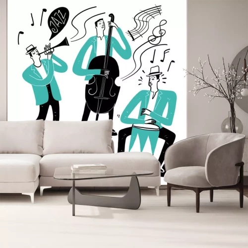 Sticker  Hand drawing the musicians playing music. Vector Illustration doodle style.