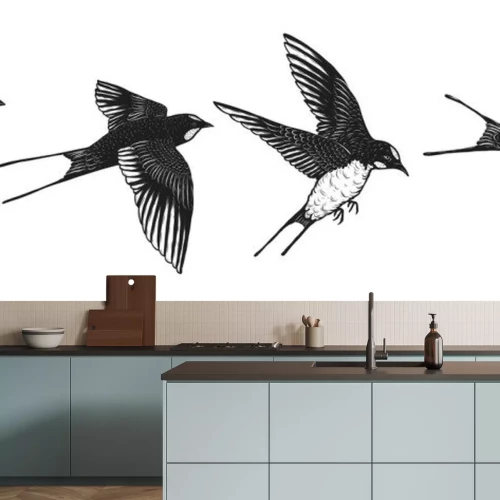 Sticker  Dessin noir et blanc d'hirondelles dans diverses poses