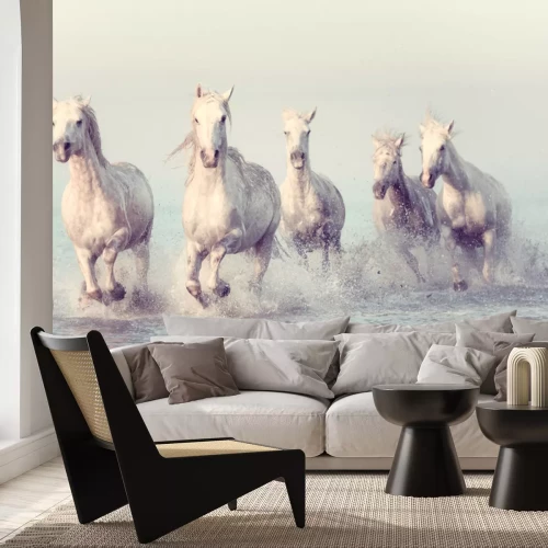 Papier peint  Chevaux blancs au galop sur la mer