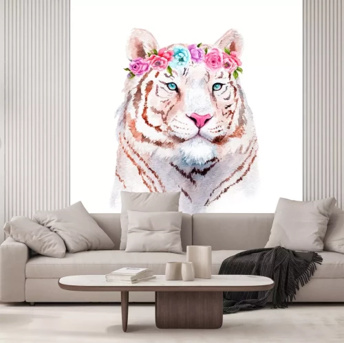 Sticker  Tigre dans une couronne de fleurs