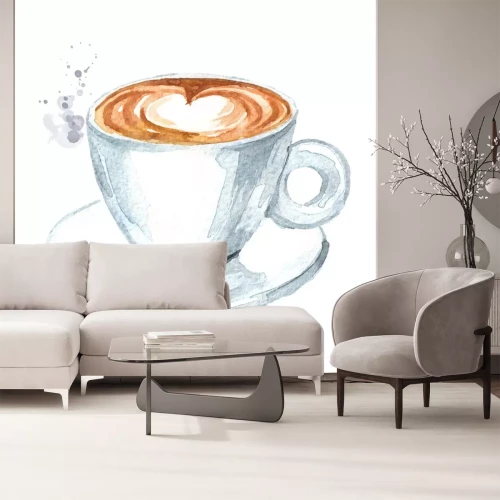 Sticker  Une tasse de café avec un coeur peint à l'aquarelle