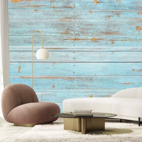 Papier peint  Surface en bois rayée turquoise