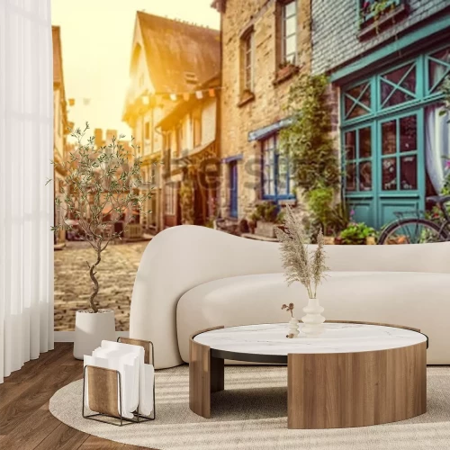 Papier peint  Rue pavée au coucher du soleil