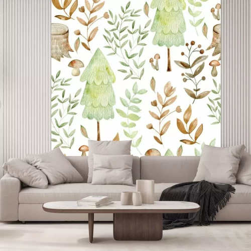 Sticker  Watercolor forest pattern.