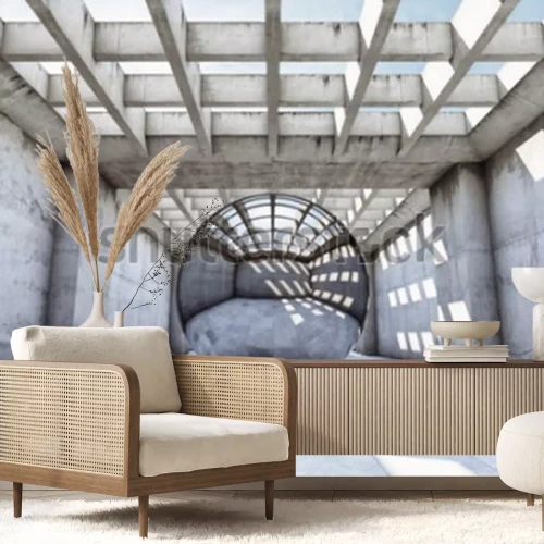 Papier peint  Tunnel en béton avec sphère 3d