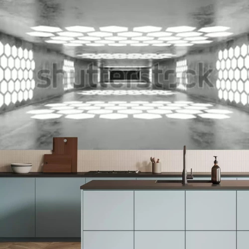 Papier peint  Pièce futuriste en béton sur un vaisseau spatial