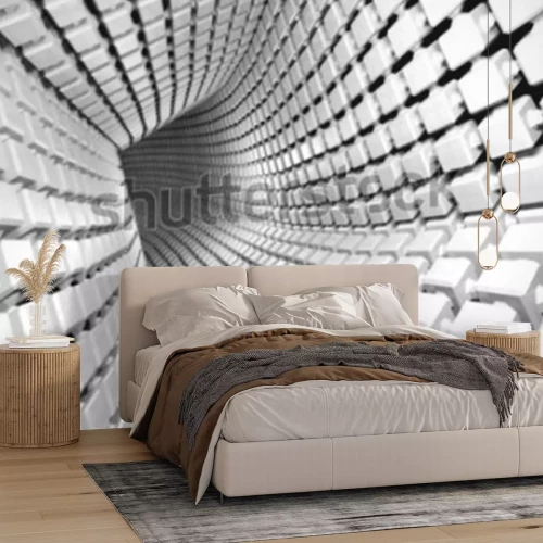 Papier peint  Tunnel géométrique blanc 3d