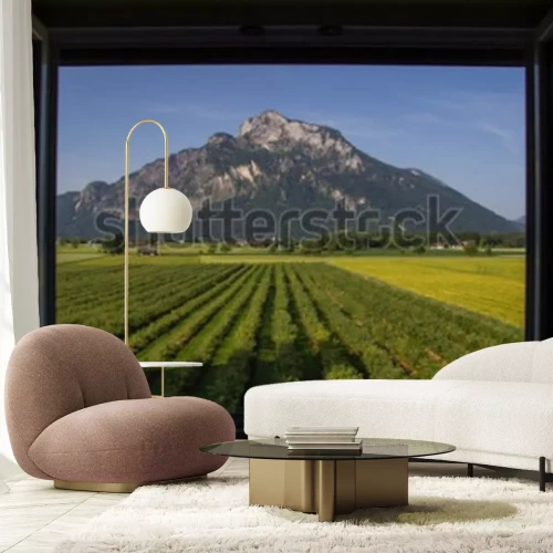 Papier peint  Montagne devant un champ