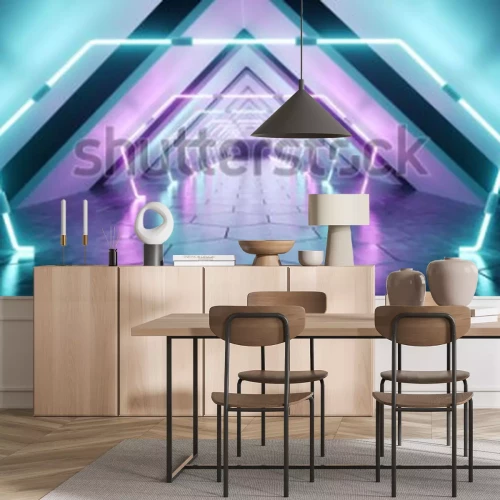 Papier peint  Futuristc tunnel avec des néons