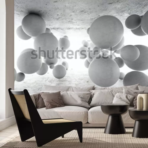 Papier peint  Sphères grises créant un motif géométrique avec un effet 3D