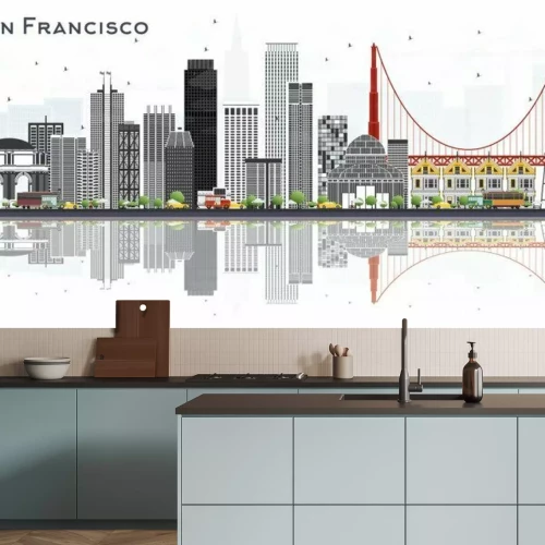 Sticker  San Francisco USA City Skyline with Gray Buildings Isolated on White.