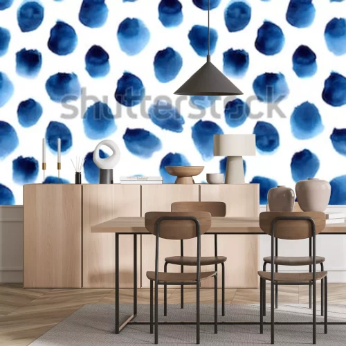 Sticker  modèle sans couture de points bleus aquarelles peintes à la main