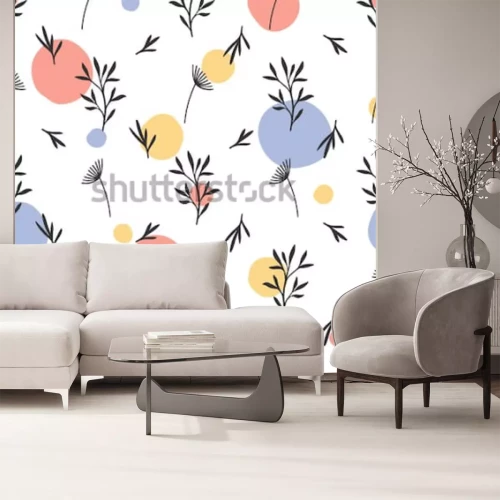 Sticker  Motif de fleurs sans soudure. Ornement botanique plat avec éléments de la nature dessinés à la main. Texture répétée simple. Textile original moderne, papier d'emballage, design d'intérieur. S