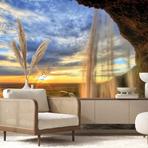 Papier peint  Seljalandfoss waterfall at sunset in HDR, Iceland