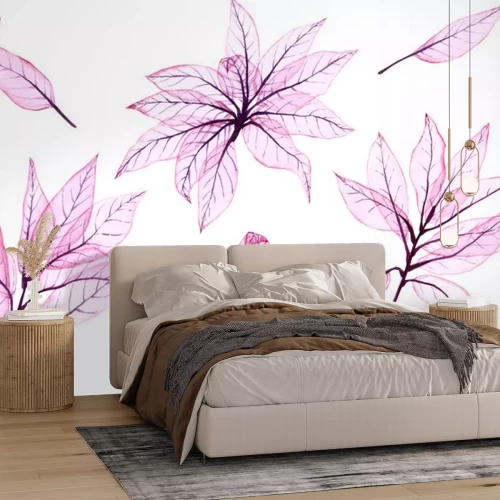 Sticker  Watercolor transparent leaves. Hand painted pink leaves perfect for card making and label. Illustration