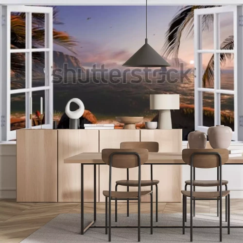 Papier peint  Fenêtre ouverte donnant sur la plage